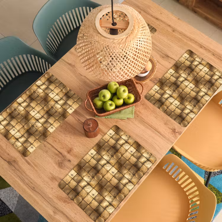 Set de table – 6 pièces - Géométrique - Carreaux - Or — 3