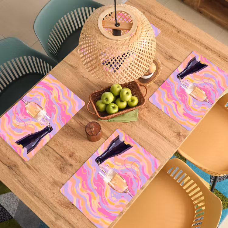 Set de table – 6 pièces - Boisson - Servir - Fête - Abstrait - Rose — 3
