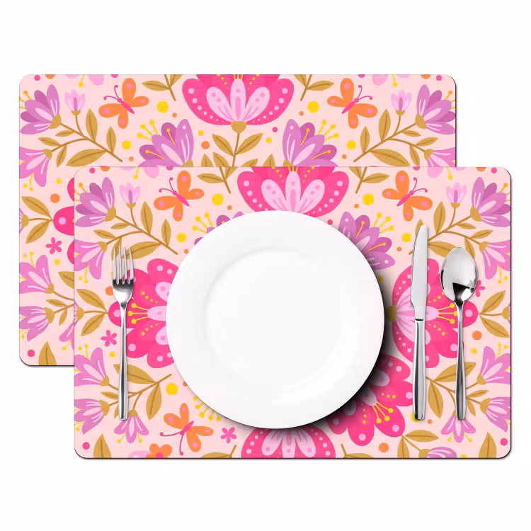 Set de table – 6 pièces - Fleurs - Motif - Nature - Abstrait - Rose — 2