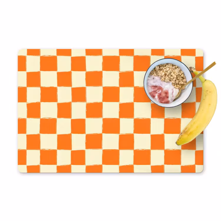 Set de table – 6 pièces - Échecs - Motif - Orange — 1