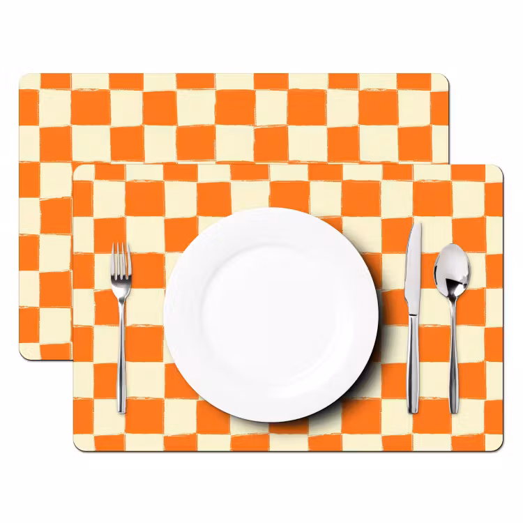 Set de table – 6 pièces - Échecs - Motif - Orange — 2
