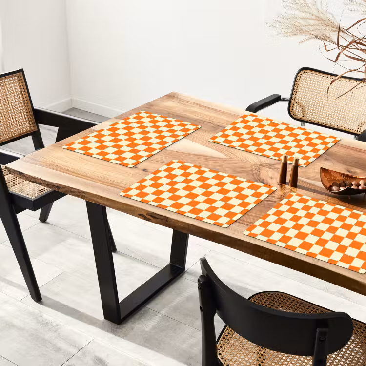 Set de table – 6 pièces - Échecs - Motif - Orange — 4