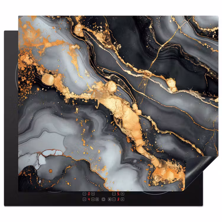 Protection plaque induction - Marbre - Or - Gris - Noir - Texture — 1