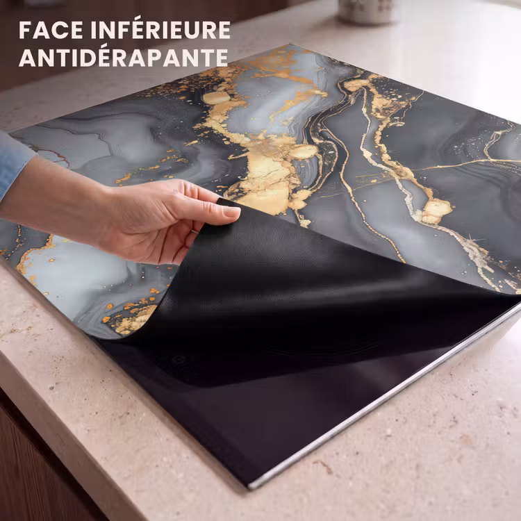 Protection plaque induction - Marbre - Or - Gris - Noir - Texture — 7