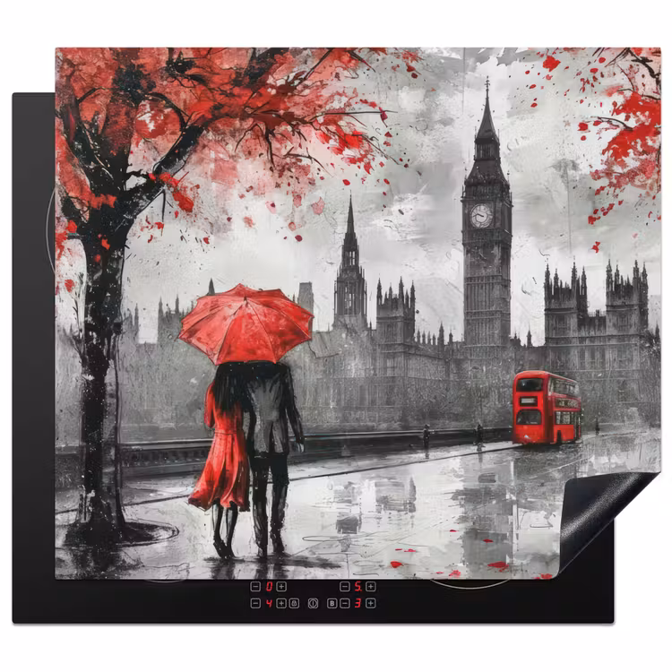 Protection plaque induction - Londres - Rouge - Noir - Couple - Romantique — 1