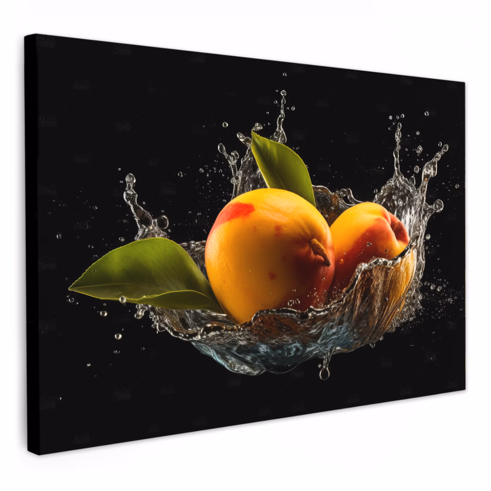 Tableau sur toile - Mangue - Fruit - Eau - Noir - Feuille — 1