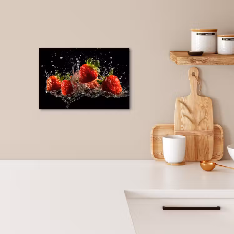 Tableau sur toile - Fraises - Fruits - Rouge - Eau - Noir — 2