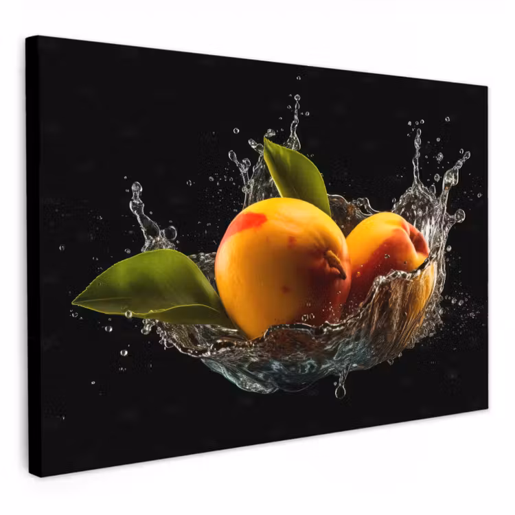 Tableau sur toile - Mangue - Fruit - Eau - Noir - Feuille — 1