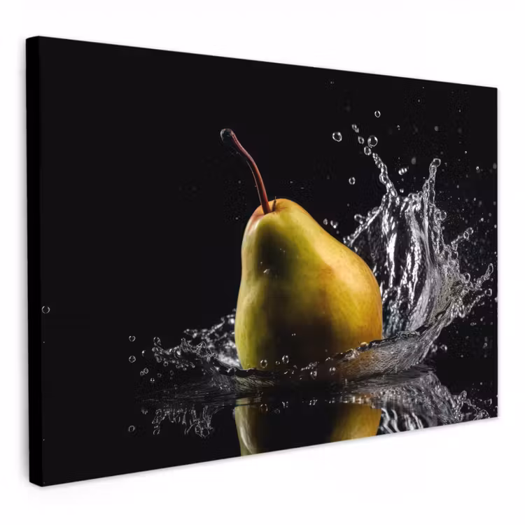 Tableau sur toile - Poire - Fruit - Eau - Noir — 1