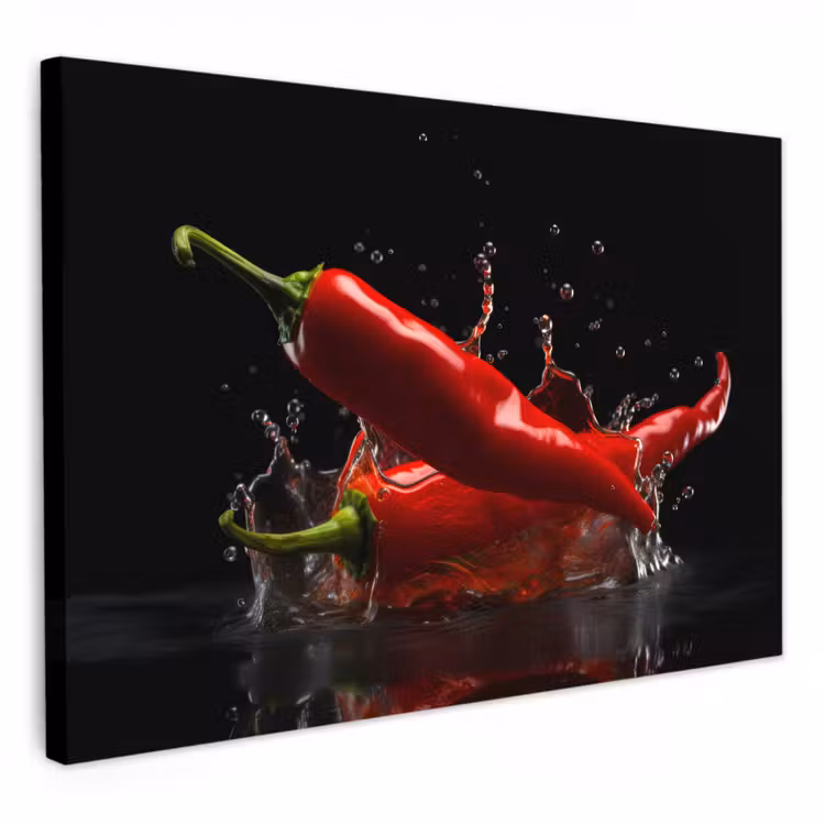 Tableau sur toile - Poivre - Rouge - Noir - Eau - Légumes — 1