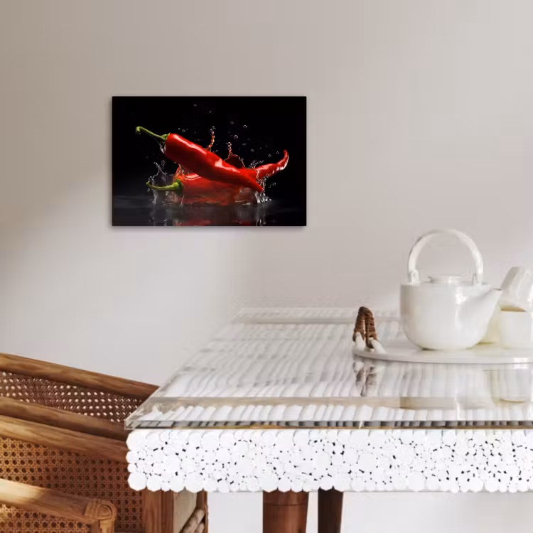 Tableau sur toile - Poivre - Rouge - Noir - Eau - Légumes — 3