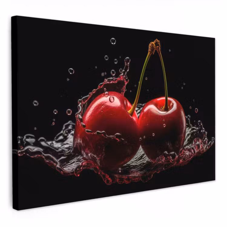 Tableau sur toile - Cerise - Rouge - Fruit - Eau - Noir — 1
