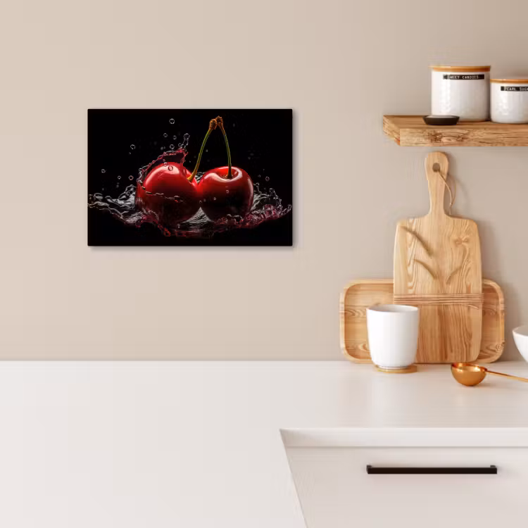 Tableau sur toile - Cerise - Rouge - Fruit - Eau - Noir — 2