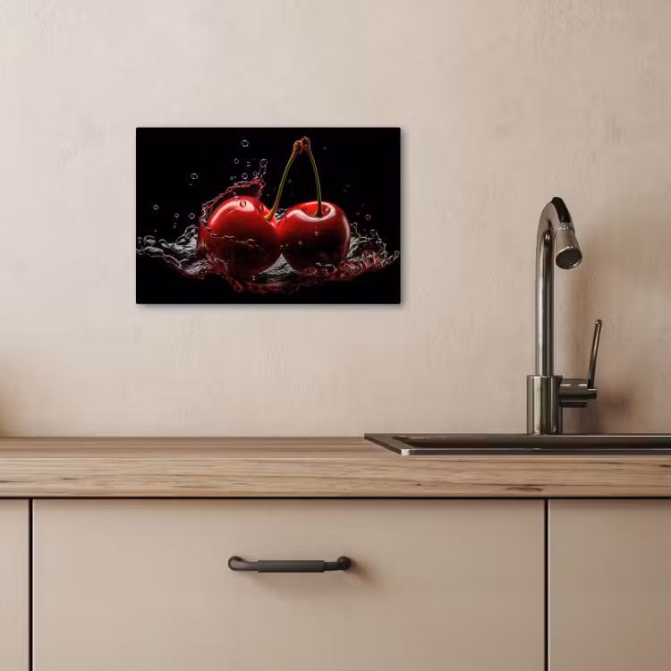 Tableau sur toile - Cerise - Rouge - Fruit - Eau - Noir — 3
