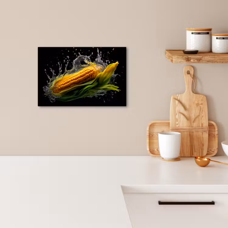 Tableau sur toile - Maïs - Légumes - Plantes - Noir - Eau — 2