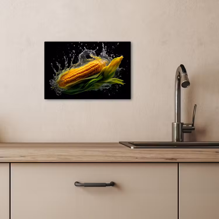 Tableau sur toile - Maïs - Légumes - Plantes - Noir - Eau — 4