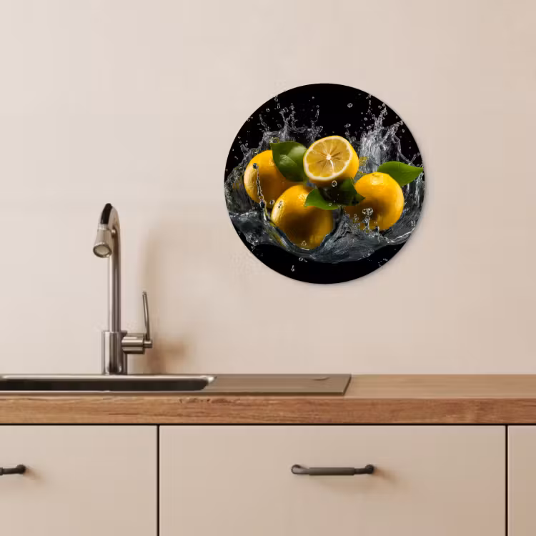 Tableau rond - Citron - Fruit - Jaune - Noir — 4