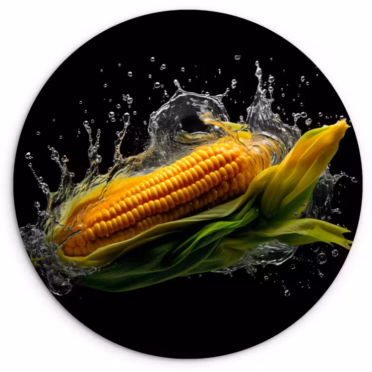 Tableau rond - Maïs - Légumes - Plantes - Noir - Eau — 1