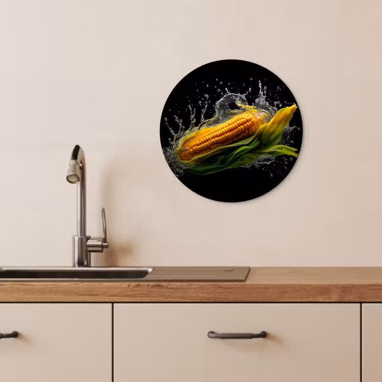 Tableau rond - Maïs - Légumes - Plantes - Noir - Eau — 2