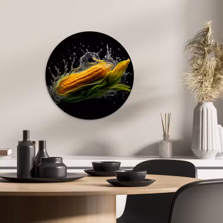 Tableau rond - Maïs - Légumes - Plantes - Noir - Eau — 3