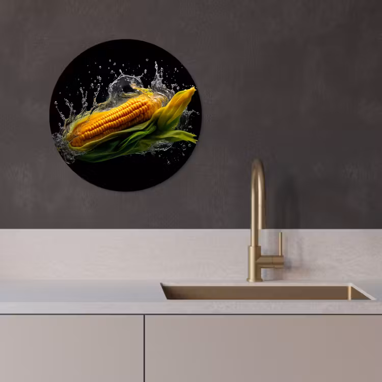 Tableau rond - Maïs - Légumes - Plantes - Noir - Eau — 4