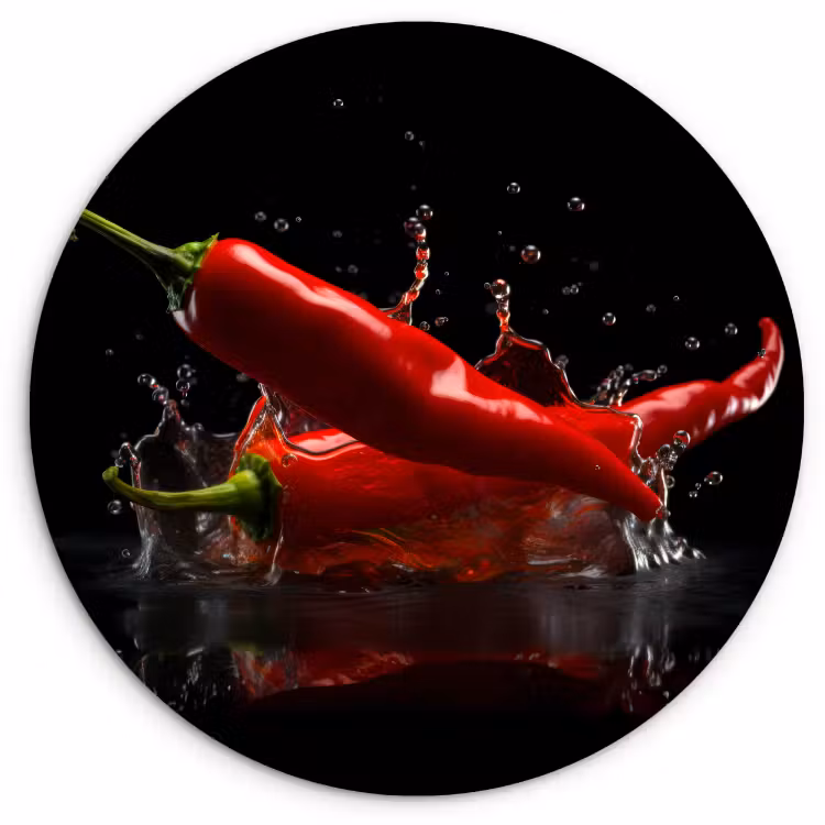 Tableau rond - Poivre - Rouge - Noir - Eau - Légumes — 1