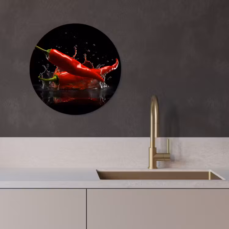 Tableau rond - Poivre - Rouge - Noir - Eau - Légumes — 2