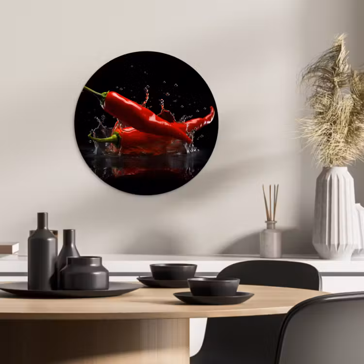Tableau rond - Poivre - Rouge - Noir - Eau - Légumes — 4