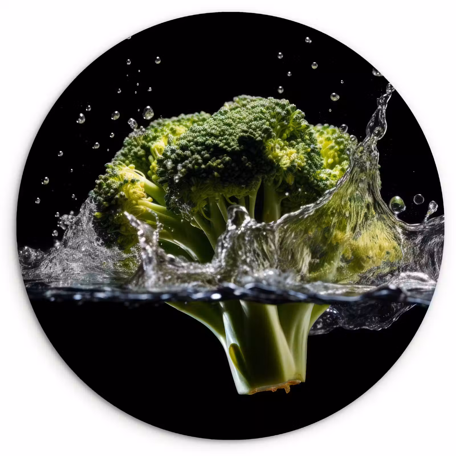 Tableau rond - Brocoli - Vert - Eau - Noir — 1