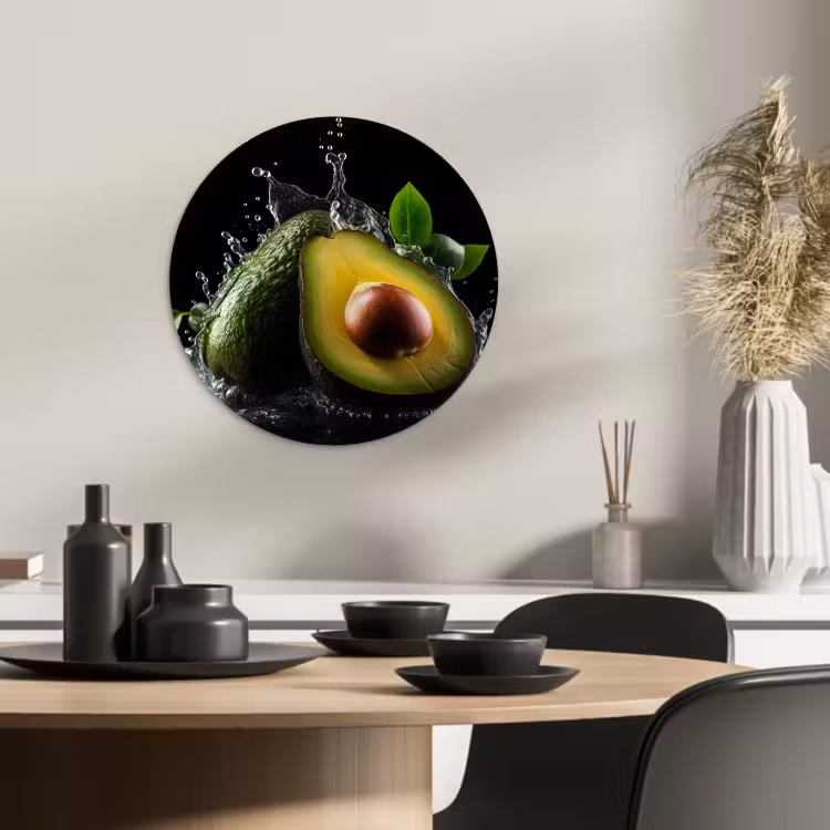 Tableau rond - Avocat - Légume - Feuille - Eau - Noir - Vert — 2