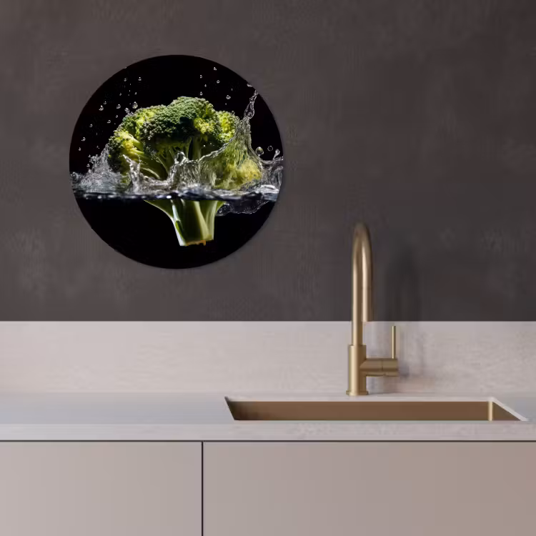 Tableau rond - Brocoli - Vert - Eau - Noir — 2