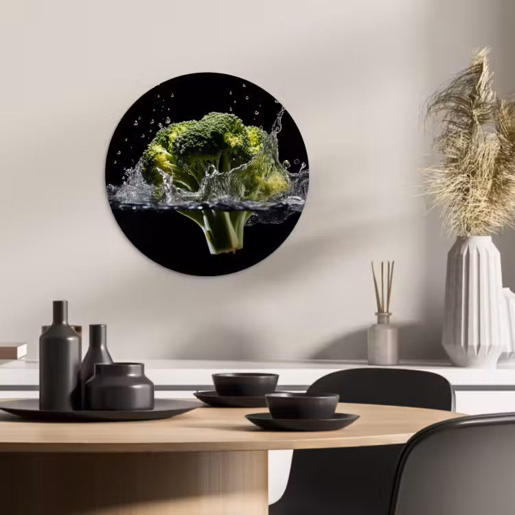 Tableau rond - Brocoli - Vert - Eau - Noir — 3