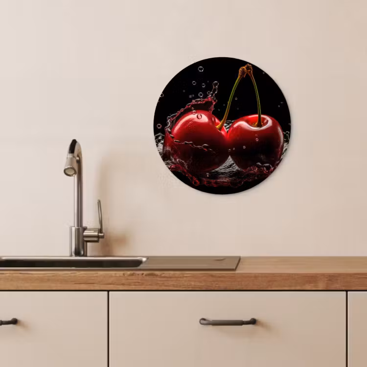Tableau rond - Cerise - Rouge - Fruit - Eau - Noir — 4