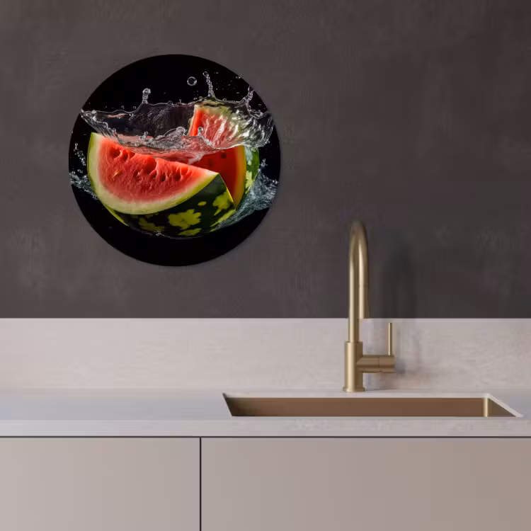 Tableau rond - Pastèque - Noir - Eau - Fruit - Melon — 1