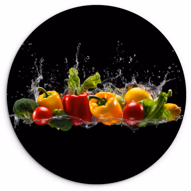 Tableau rond - Piment doux - Eau - Légumes - Noir — 1
