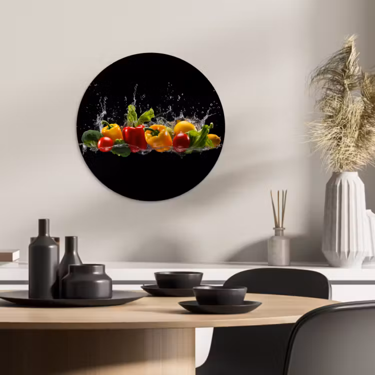 Tableau rond - Piment doux - Eau - Légumes - Noir — 2