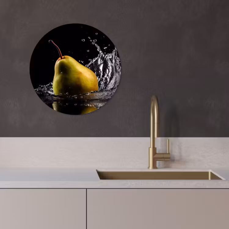 Tableau rond - Poire - Fruit - Eau - Noir — 1