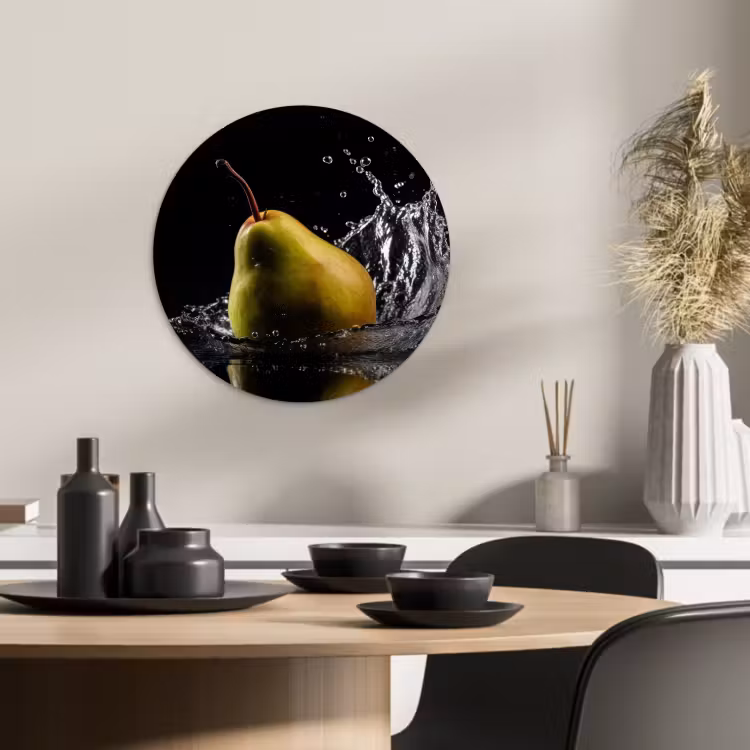 Tableau rond - Poire - Fruit - Eau - Noir — 2