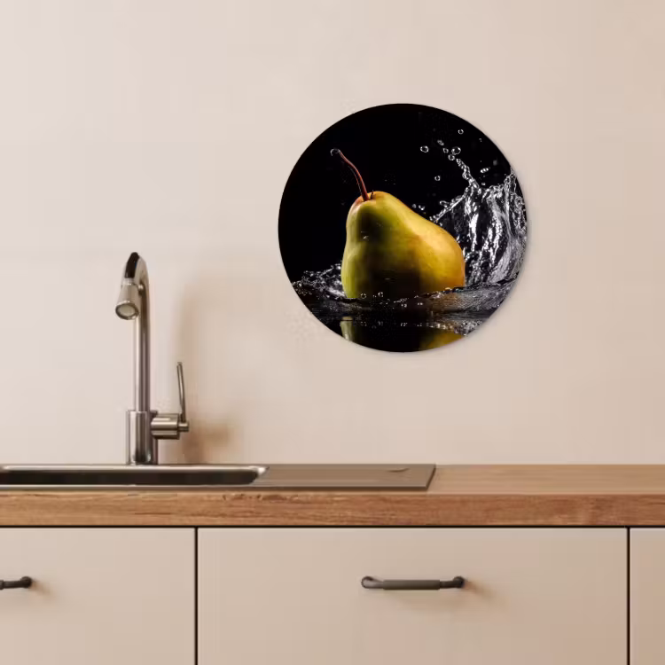 Tableau rond - Poire - Fruit - Eau - Noir — 4