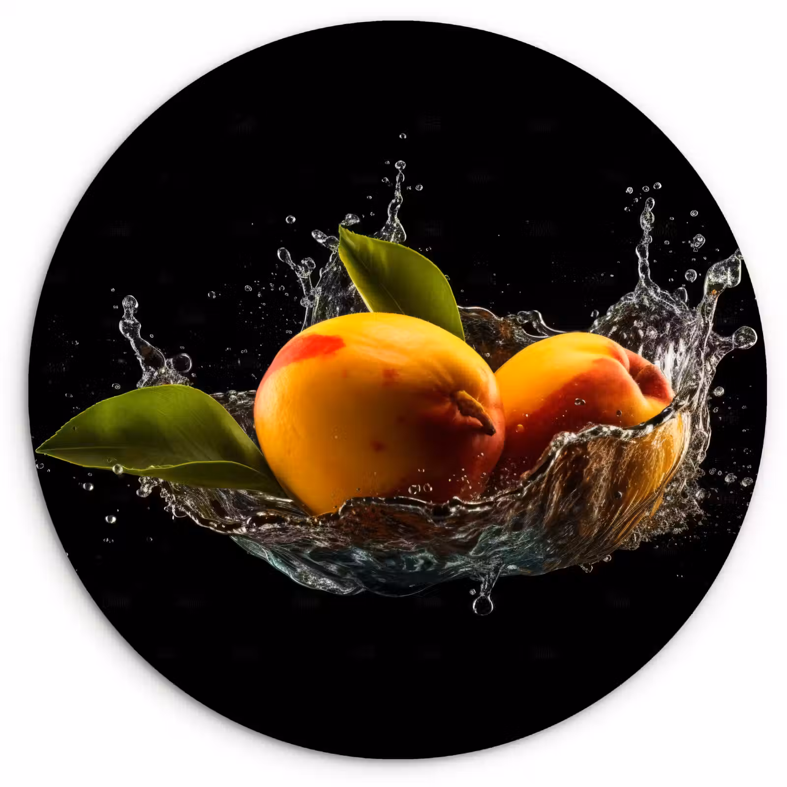 Tableau rond - Mangue - Fruit - Eau - Noir - Feuille — 1