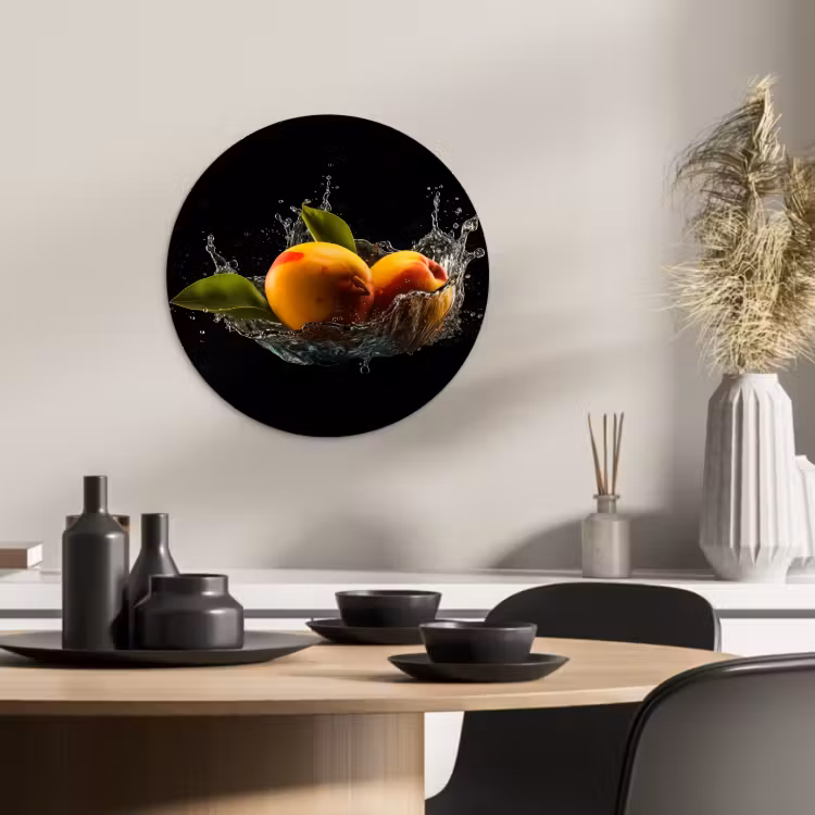 Tableau rond - Mangue - Fruit - Eau - Noir - Feuille — 2