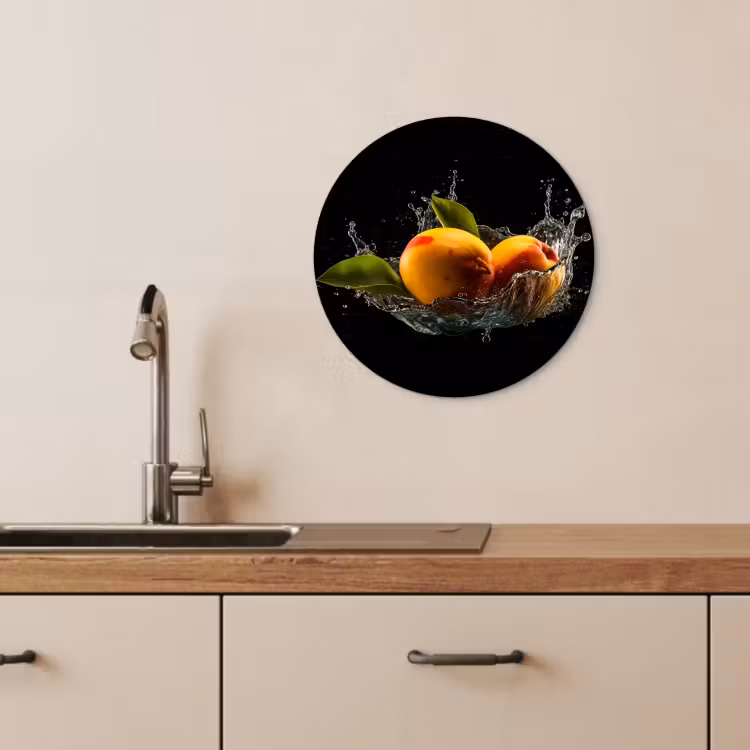 Tableau rond - Mangue - Fruit - Eau - Noir - Feuille — 4