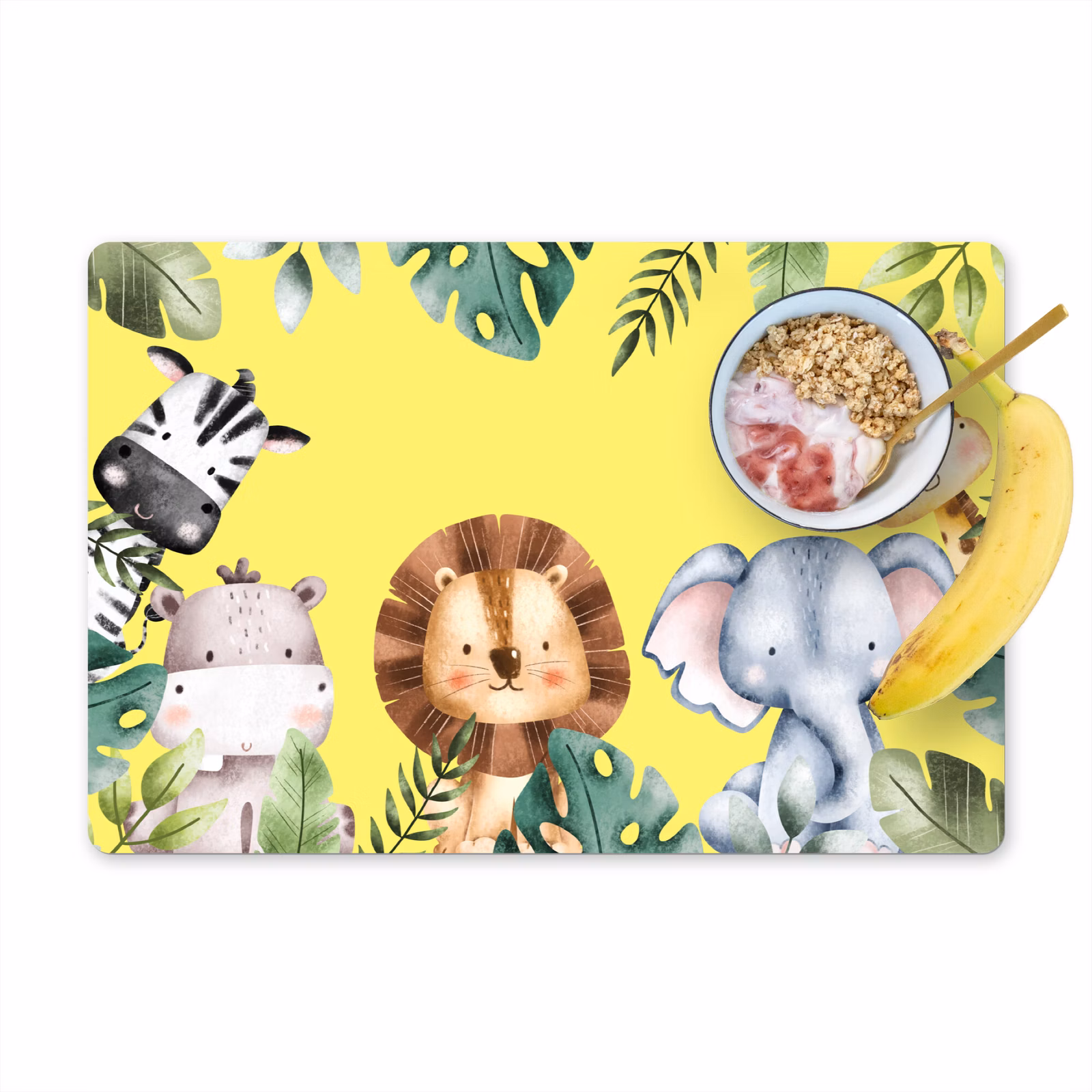 Sets de table - Animaux - Feuilles - Enfant - Jaune - Aquarelle — 1