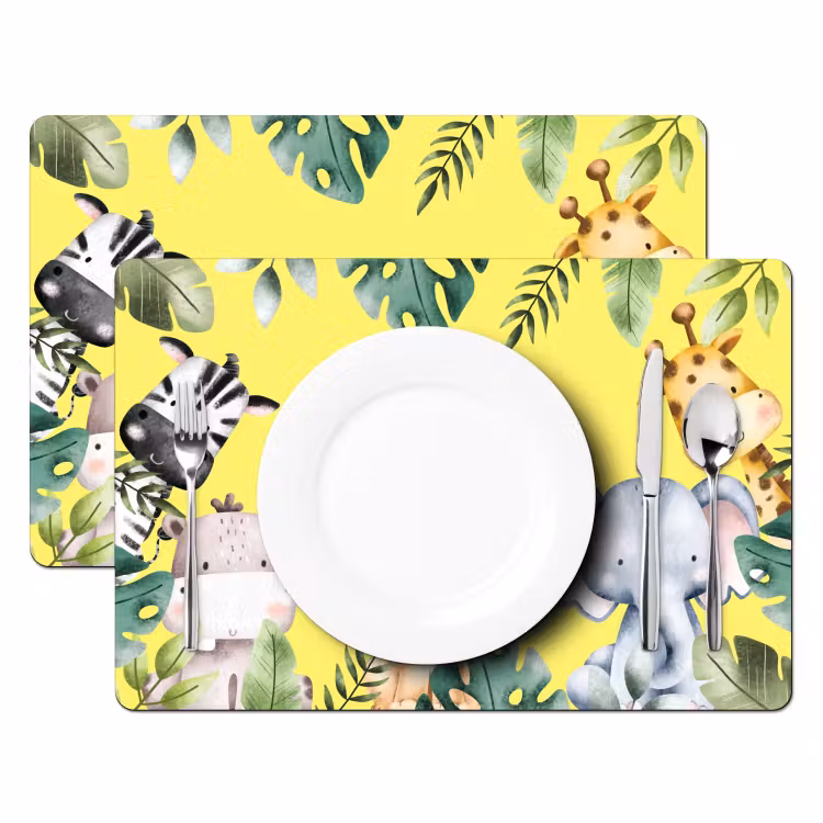 Sets de table - Animaux - Feuilles - Enfant - Jaune - Aquarelle — 2