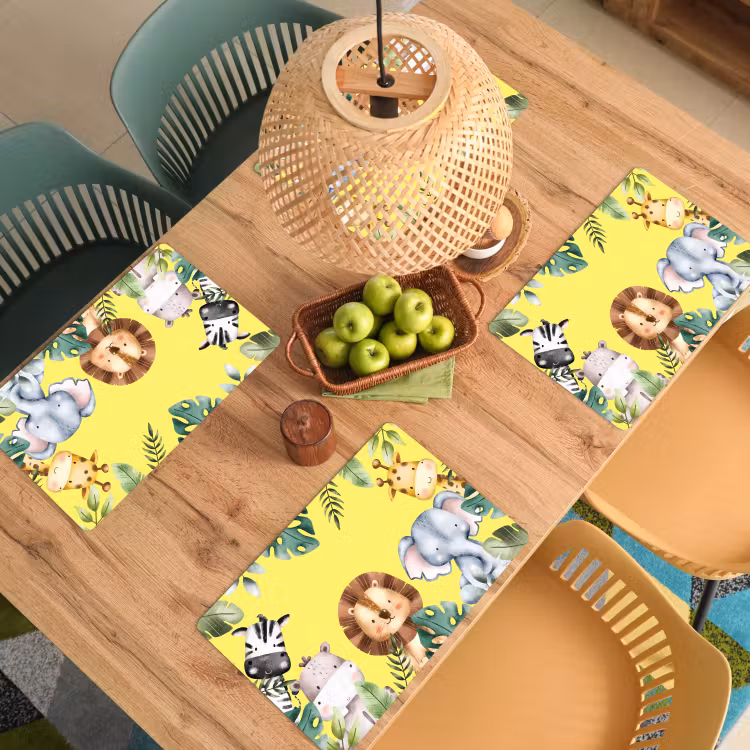 Sets de table - Animaux - Feuilles - Enfant - Jaune - Aquarelle — 3