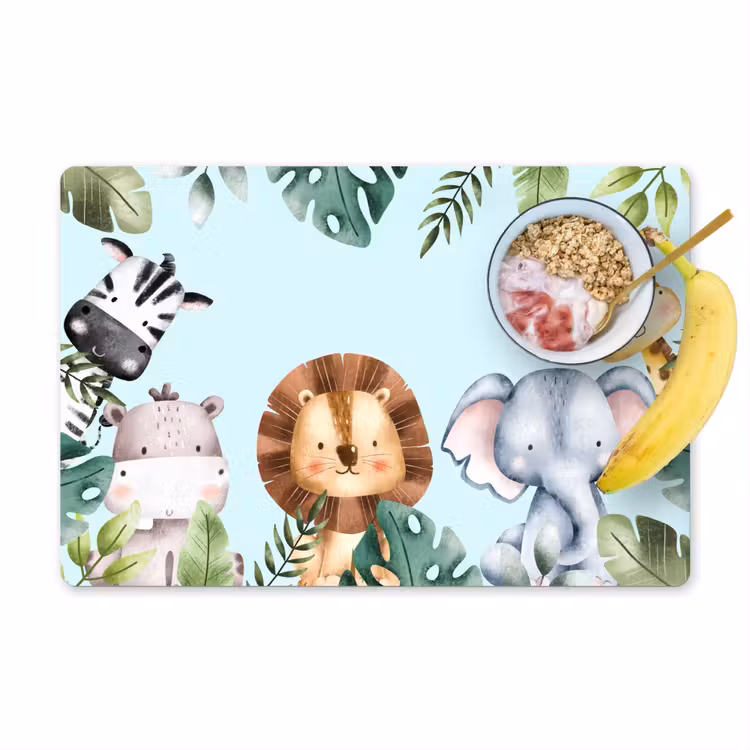 Sets de table - Faune - Enfants - Bleu - Aquarelle - Feuilles — 1