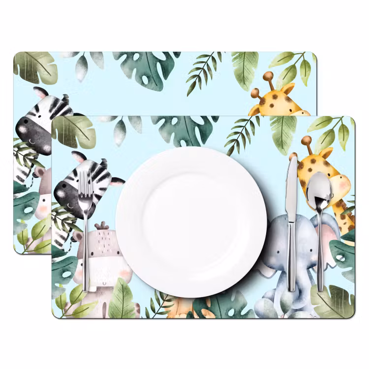 Sets de table - Faune - Enfants - Bleu - Aquarelle - Feuilles — 2