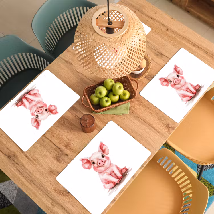 Sets de table - Cochon - Rose - Bébé animal - Animaux de la ferme — 3