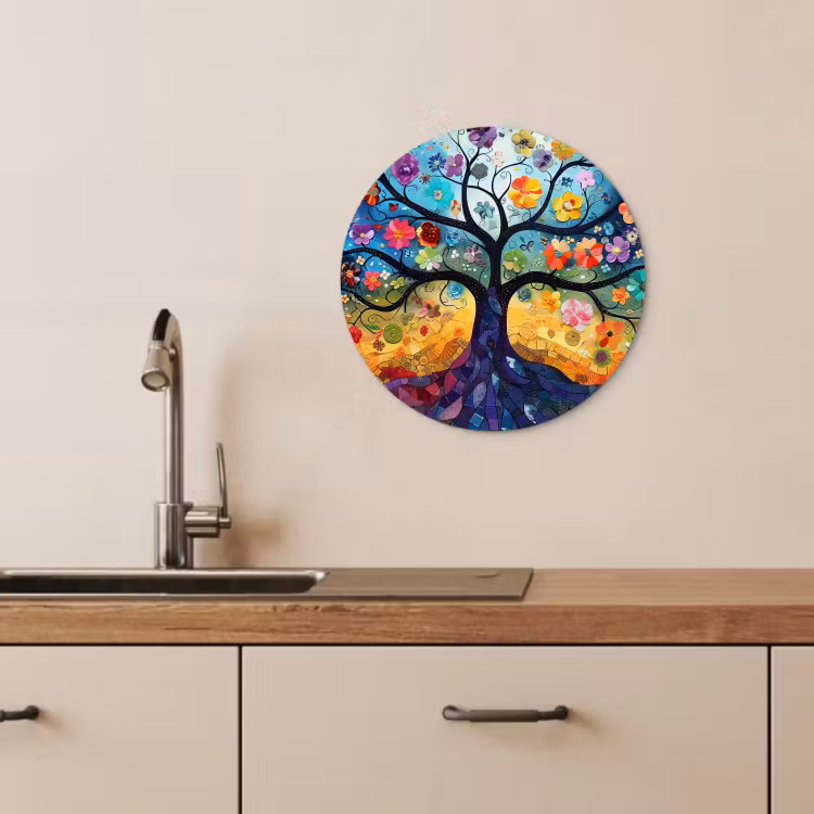 Tableau rond - Arbre de vie en mosaïque colorée — 2