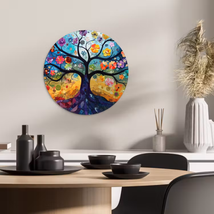 Tableau rond - Arbre de vie en mosaïque colorée — 4